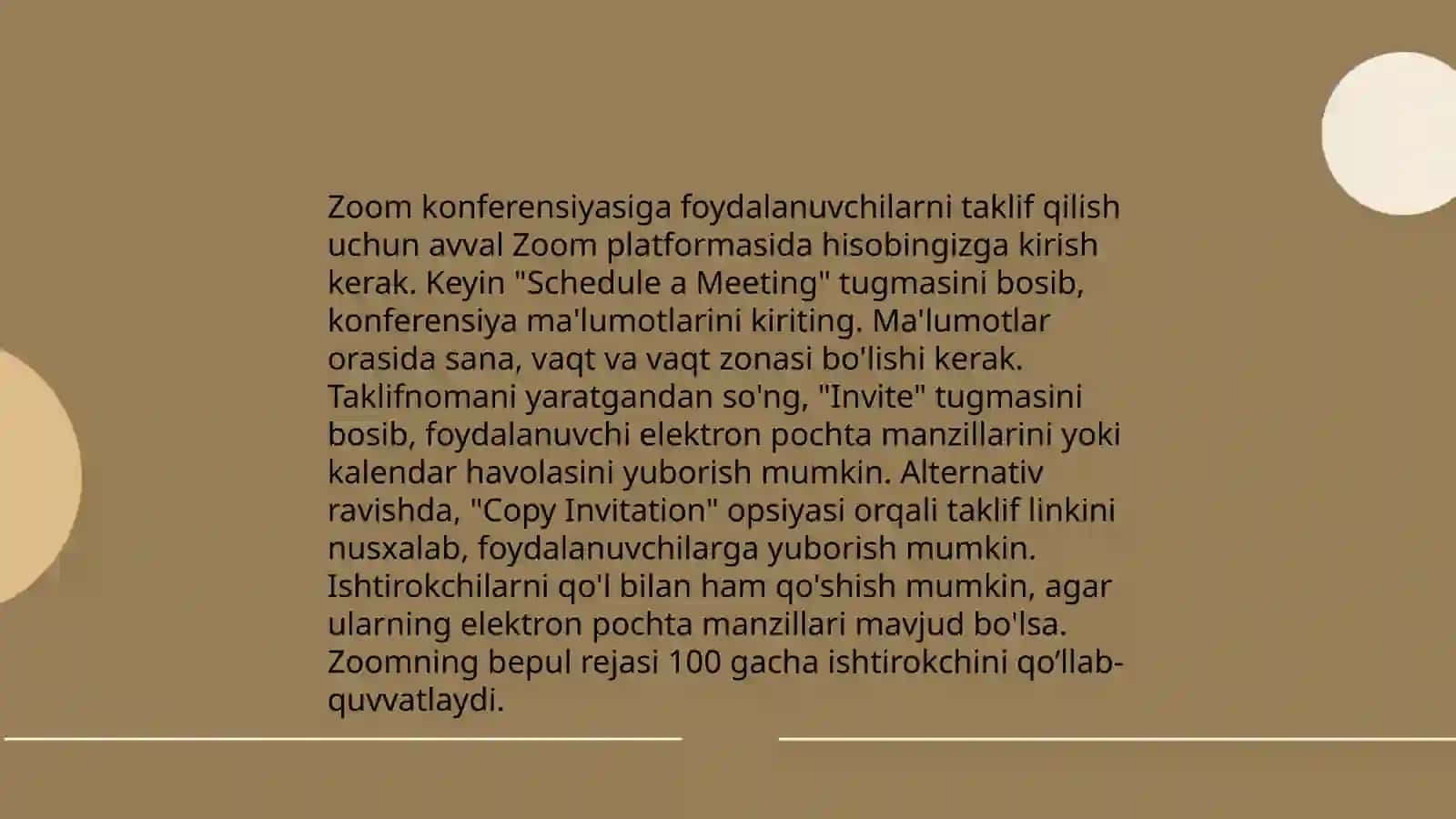 ZOOM platformasida konferensiya yaratish va unga foydalanuvchilarni ulash va boshqarish 4
