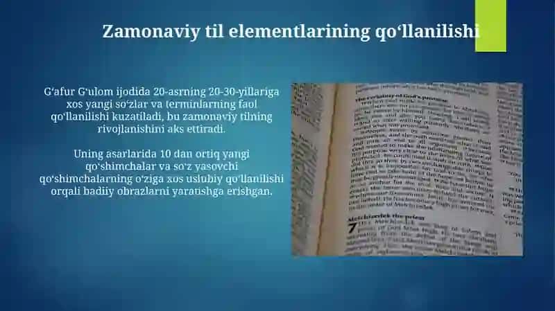 Gʻafur Gʻulom nasrining til xususiyatlari bilan tanishish 4
