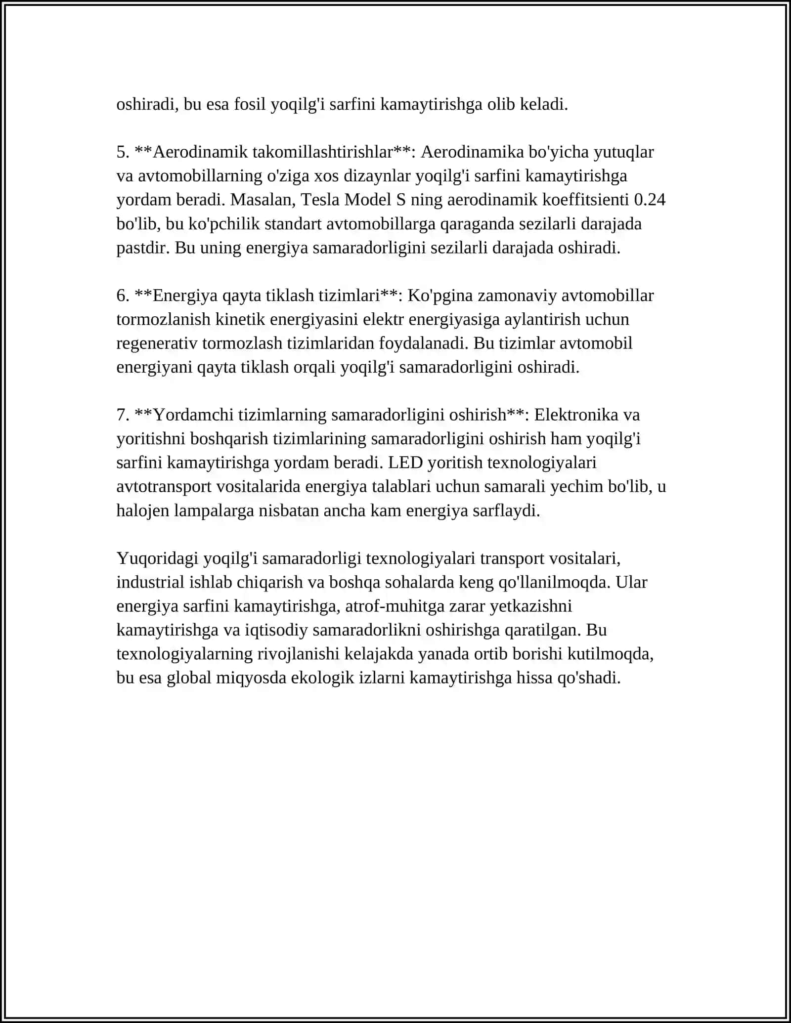 Yoqilg'i samaradorligi texnologiyalari 4