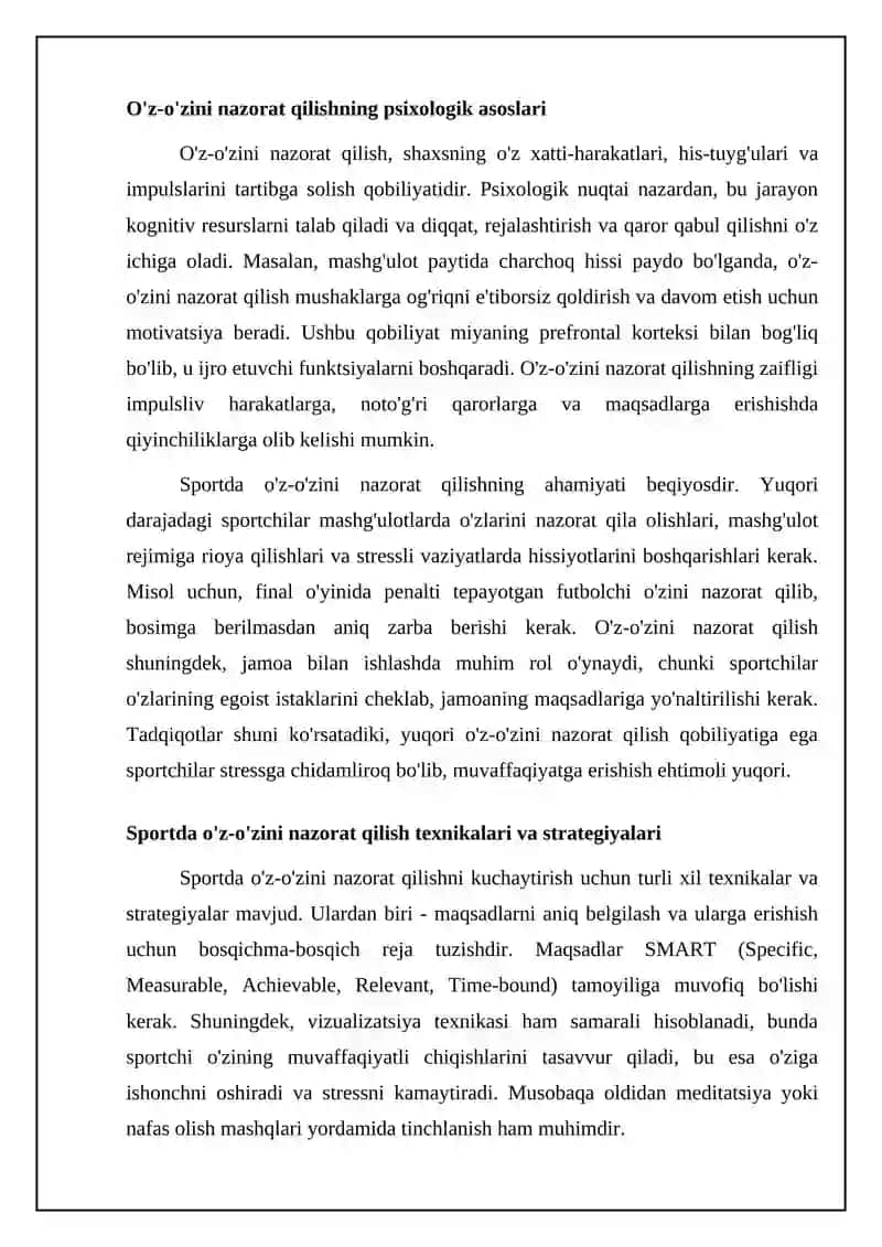 Sport mashqlarida o'z-o'zini nazorat qilish texnikalari 4