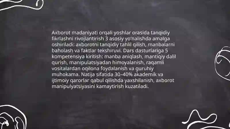 Media savodxonlik va axborot madaniyati fanining oʻqitilishi 4