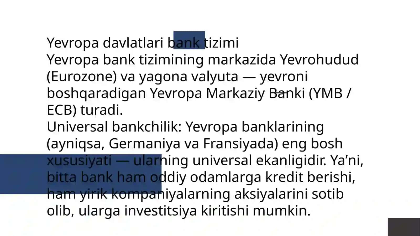 Yevropa davlatlari Aqsh, Yaponiya va boshqa davlatlarning bank tizimi 4