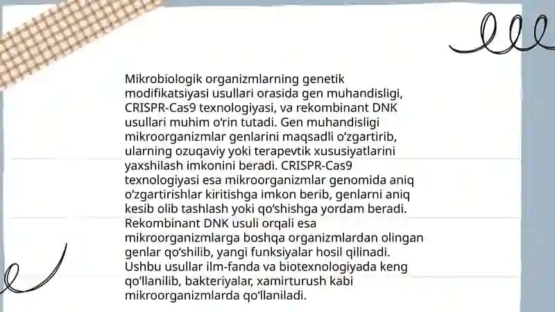 Mikroorganizmlarni gen muhandisligida qõllanilishi va ushbu yõnalishda erishilgan yutuqlar 4