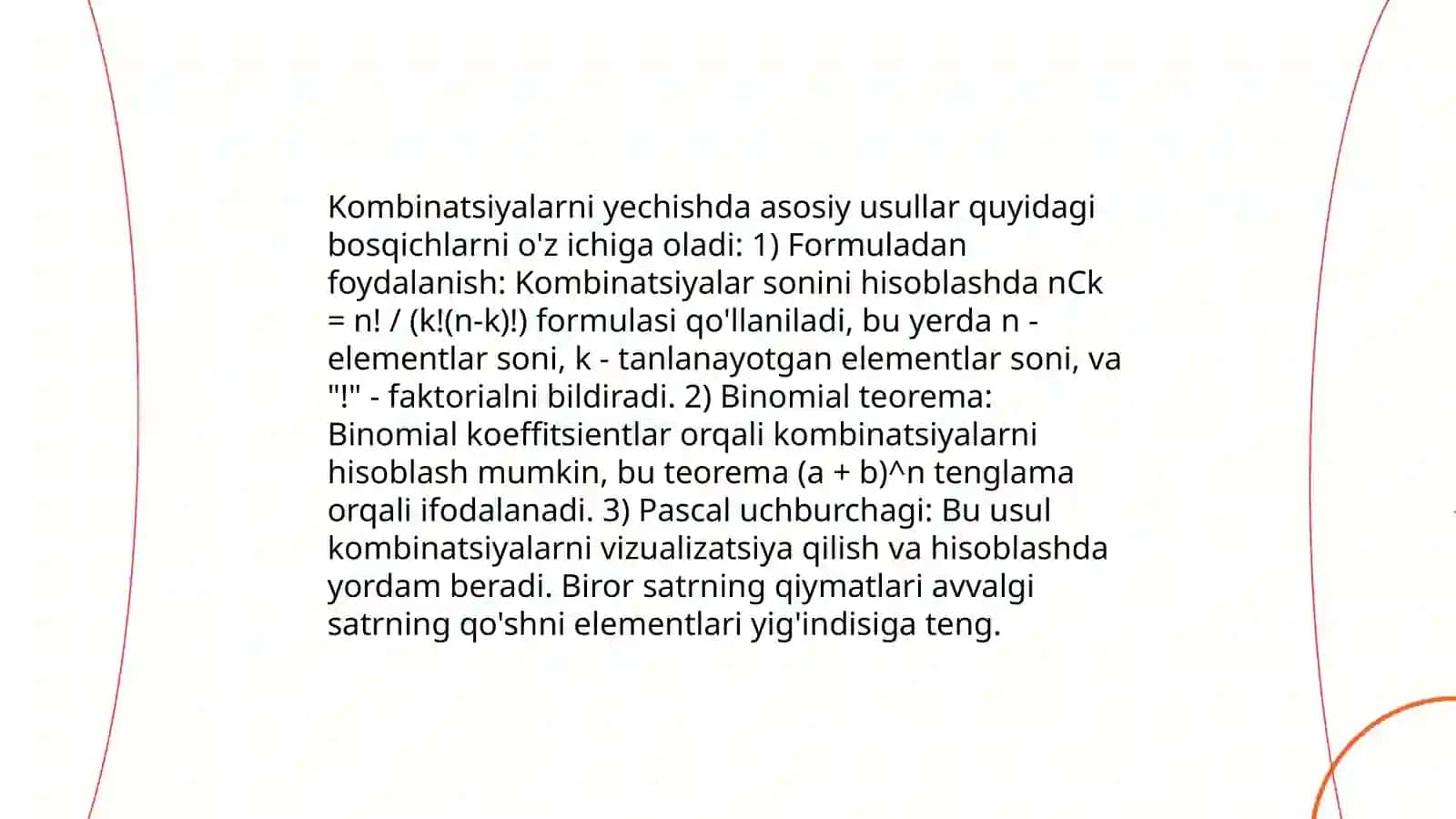 Kambinatorika mavzusidagi formulalar yordamida yechiladigan masalalar tuzish 4