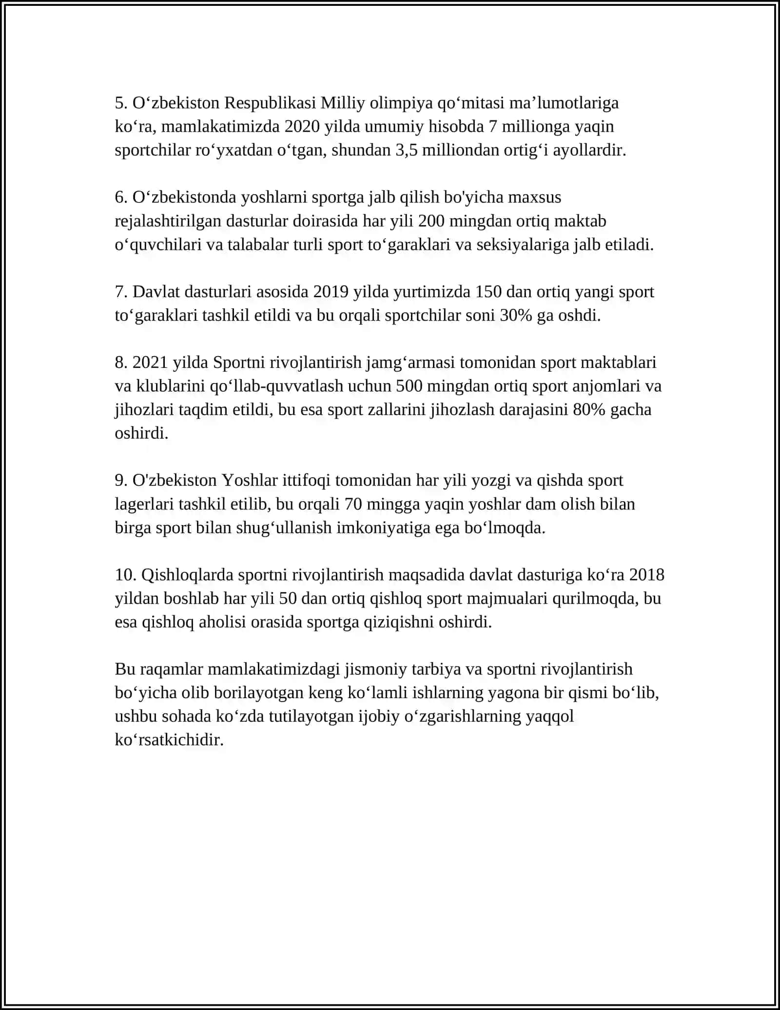 ZAMONAVIY BOSQICHDA JISMONIY TARBIYA VA SPORT SOHASIDA DAVLAT SIYOSATINING ASOSIY YO'NALISHLARI 4