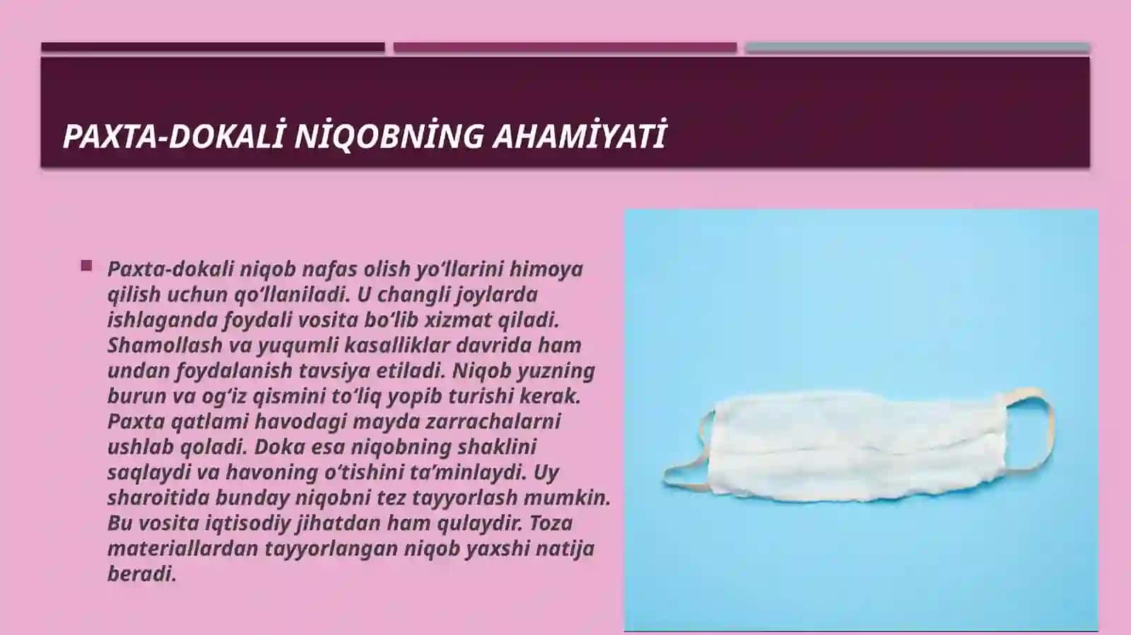 Shaxsiy himoya vositalari Paxta-dokali niqobni tayyorlash 4