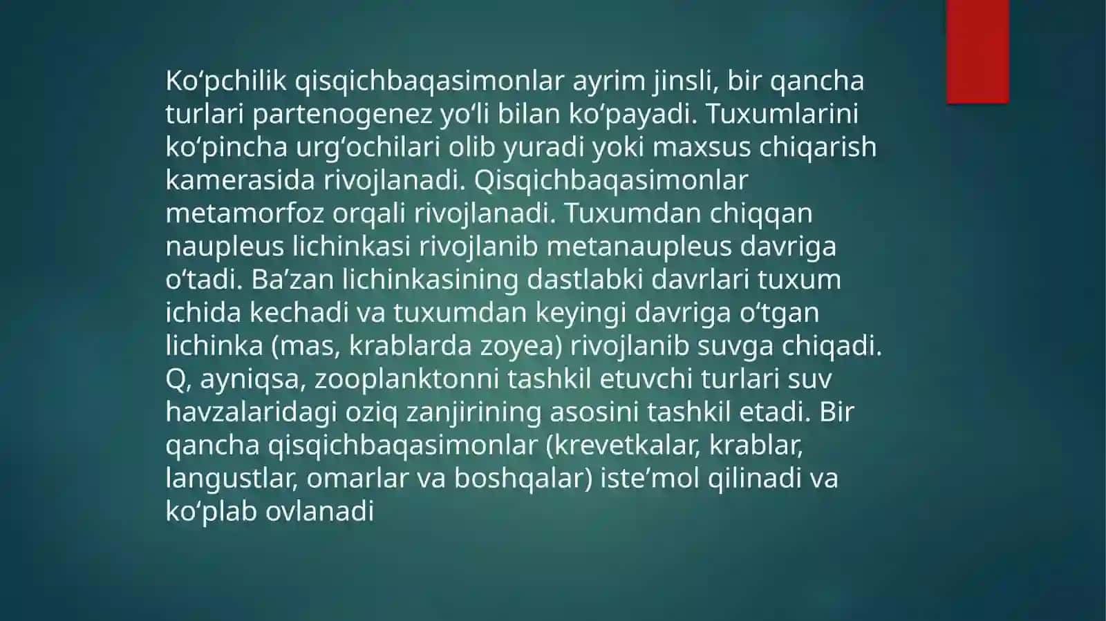 Qisqichbaqasimonlarning ko'payishi va rivojlanishi 4