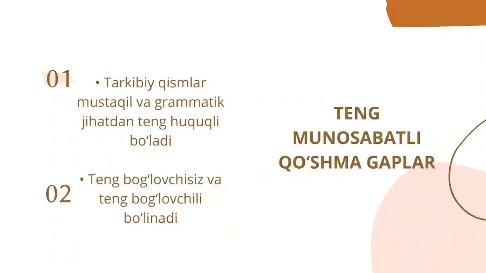 Qo‘shma gap tipik turlari va ularning tahlili. Teng munosabatli qo‘shma gaplar tahlili 4