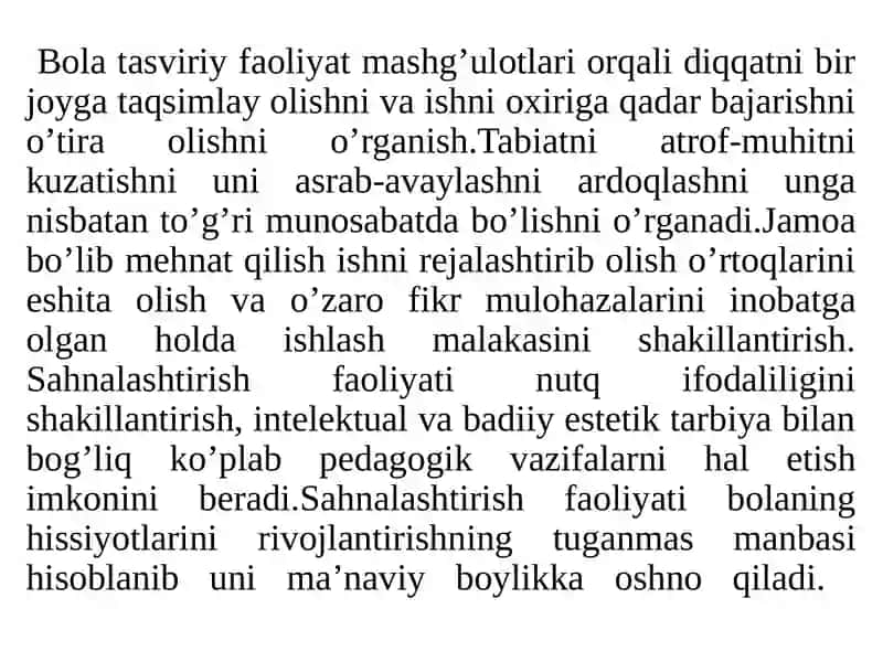 Sahnalashtirish faoliyati vositasida bolalarda ijodiy qobiliyatlarni ijodkorlikni rivojlantirishning o’ziga xosligi. 4