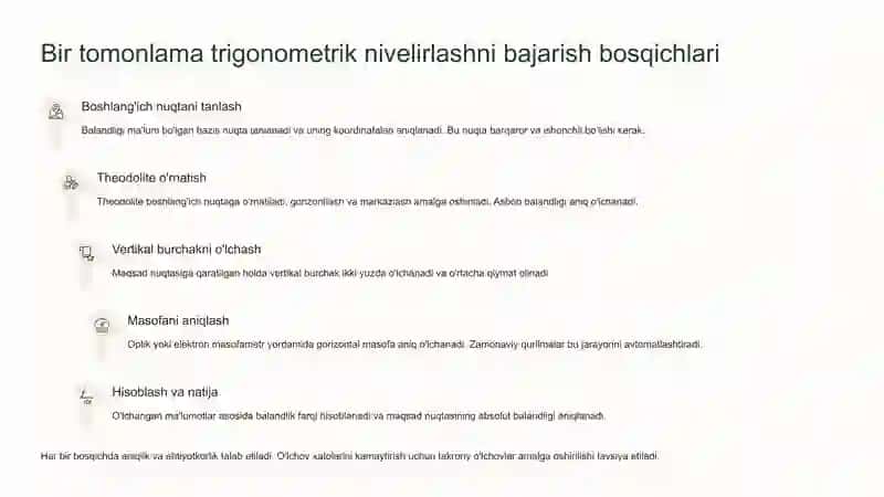Bir va ikki tomonlama trigonometrik nivelirlashni bajarishni o'rganish 4