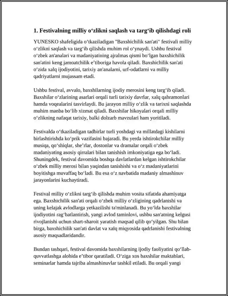 "YUNESKO SHAFELIDA OʻTKAZILADIGAN BAXSHICHILIK SAN'ATI FESTIVALI" 4