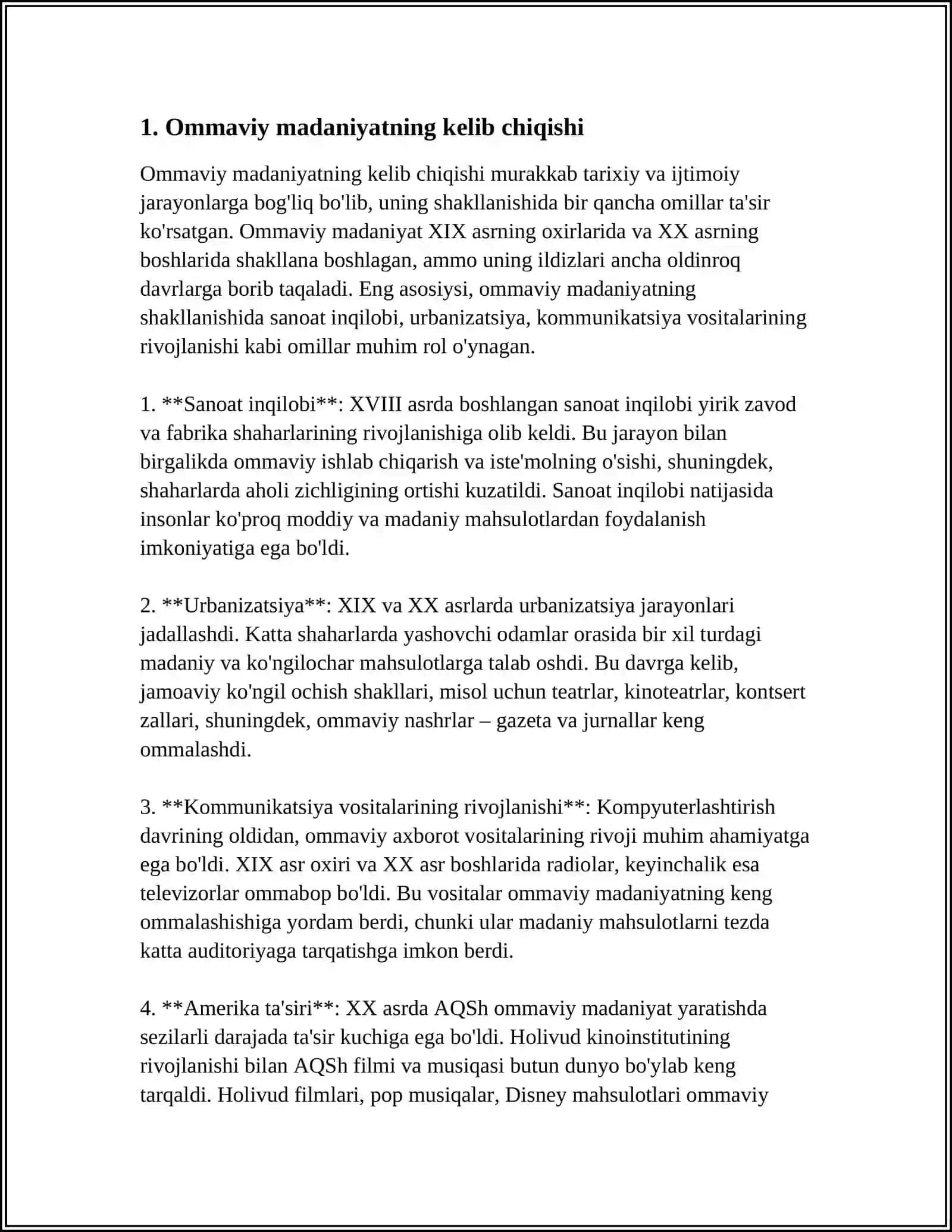 OMMAVIY MADANIYATNING SHAKLLANISH TARIXI VA UNING TURLARI: AKSILMADANIYAT, SUBMADANIYAT, POPULYAR MADANIYAT, EKRAN MADANIYATI 4