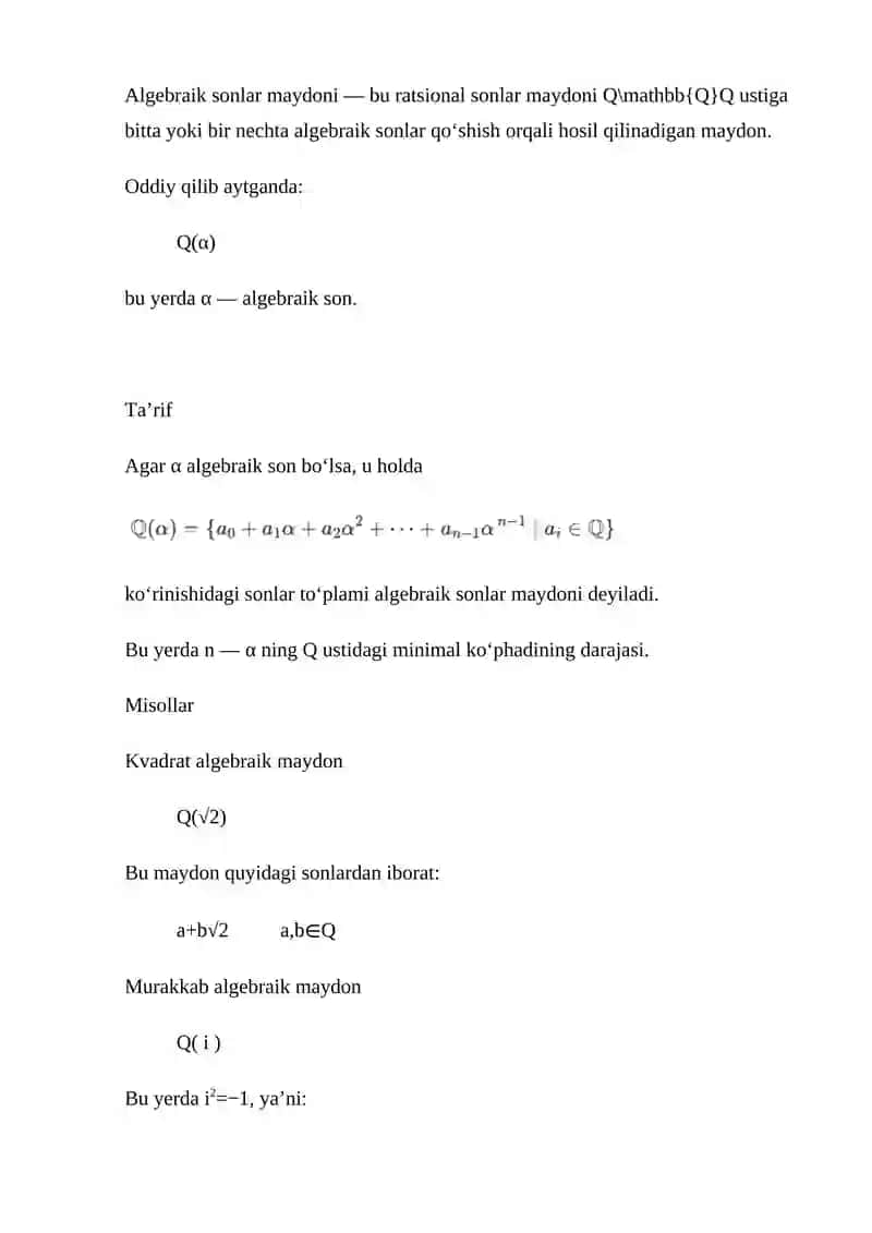 Algebraik sonlar maydoni 4
