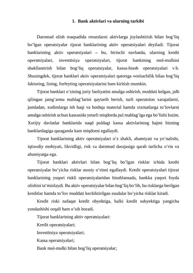 Tijorat banklarining aktivlari va ularni boshqarish 4