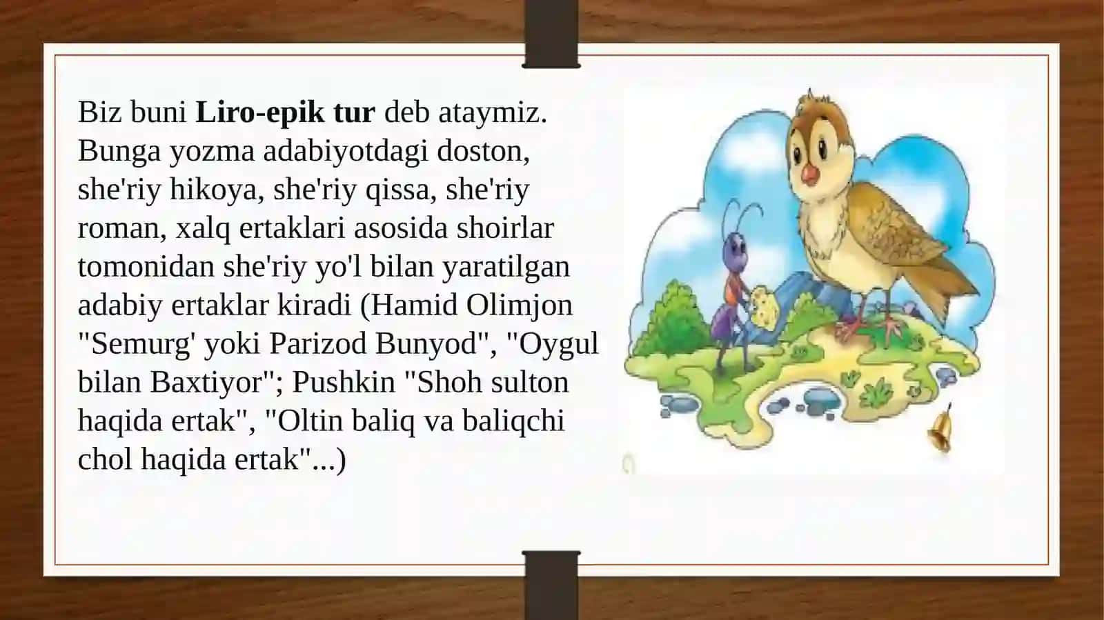 Boshlang‘ich sinfda liroepik asarlar ustida ishlash darslarini kuzatish va didaktik materiallarining ahamiyatini tahlil qilish 4