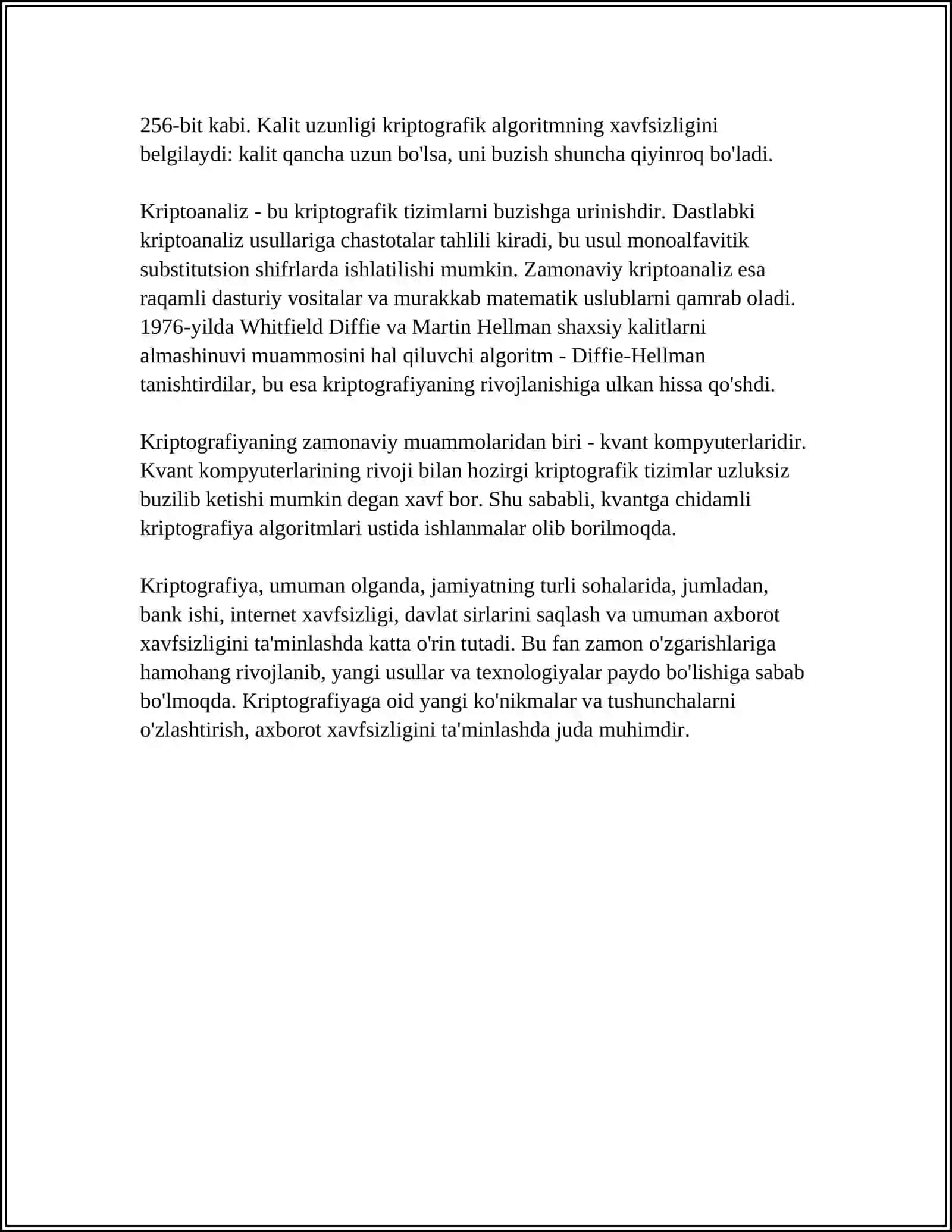 AXBOROTNI HIMOYA QILISH UCHUN KRIPTOGRAFIK USULIDAN FOYDALANISH 4