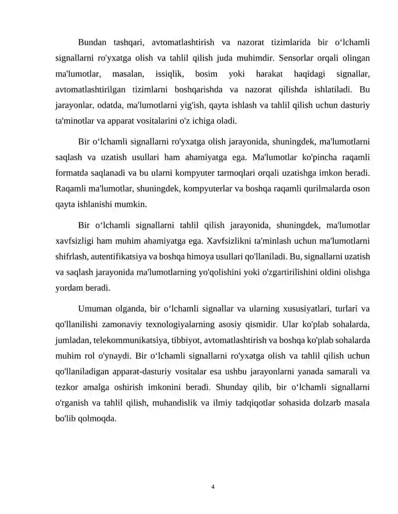 Bir oʻlchamli signallarni roʻyxatga oluvchi apparat-dasturiy vositalar 4