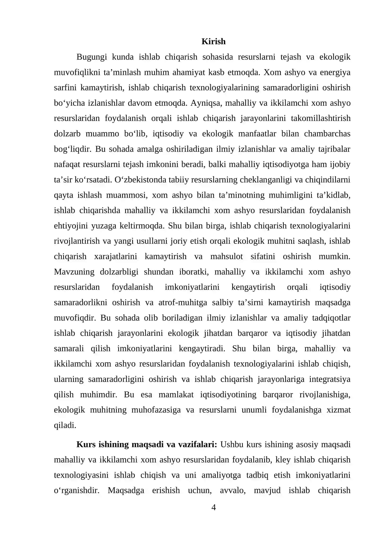 KIMYOVIY ISHLAB CHIQARISH ENERGOTEXNOLOGIYASI FANIDAN TAYYORLAGAN KURS ISHI 4