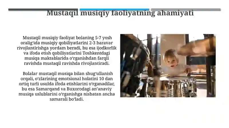Bolalarni mustaqil musiqiy faoliyati mazmuni va ahamiyati, unga rahbarlik qilish 4