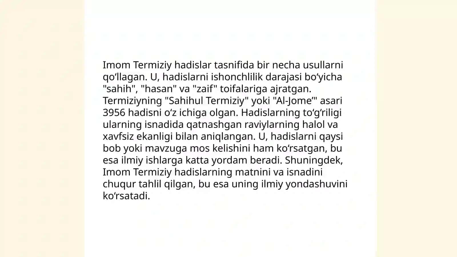 Imom Buxoriy va Imom Termiziyning hadis ilmiga qoʻshgan hissalari 4