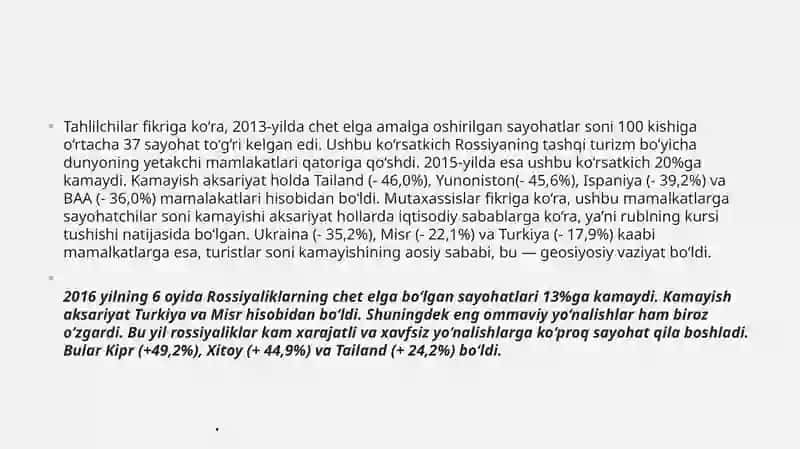 Rossiyaning turizm ko`rsatkichlari 4