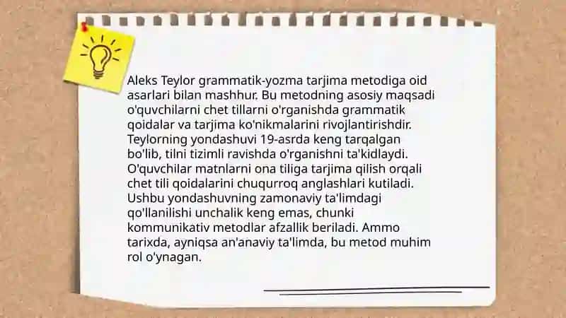Aleks Teylor va Grammatik-yozma tarjima metodi 4