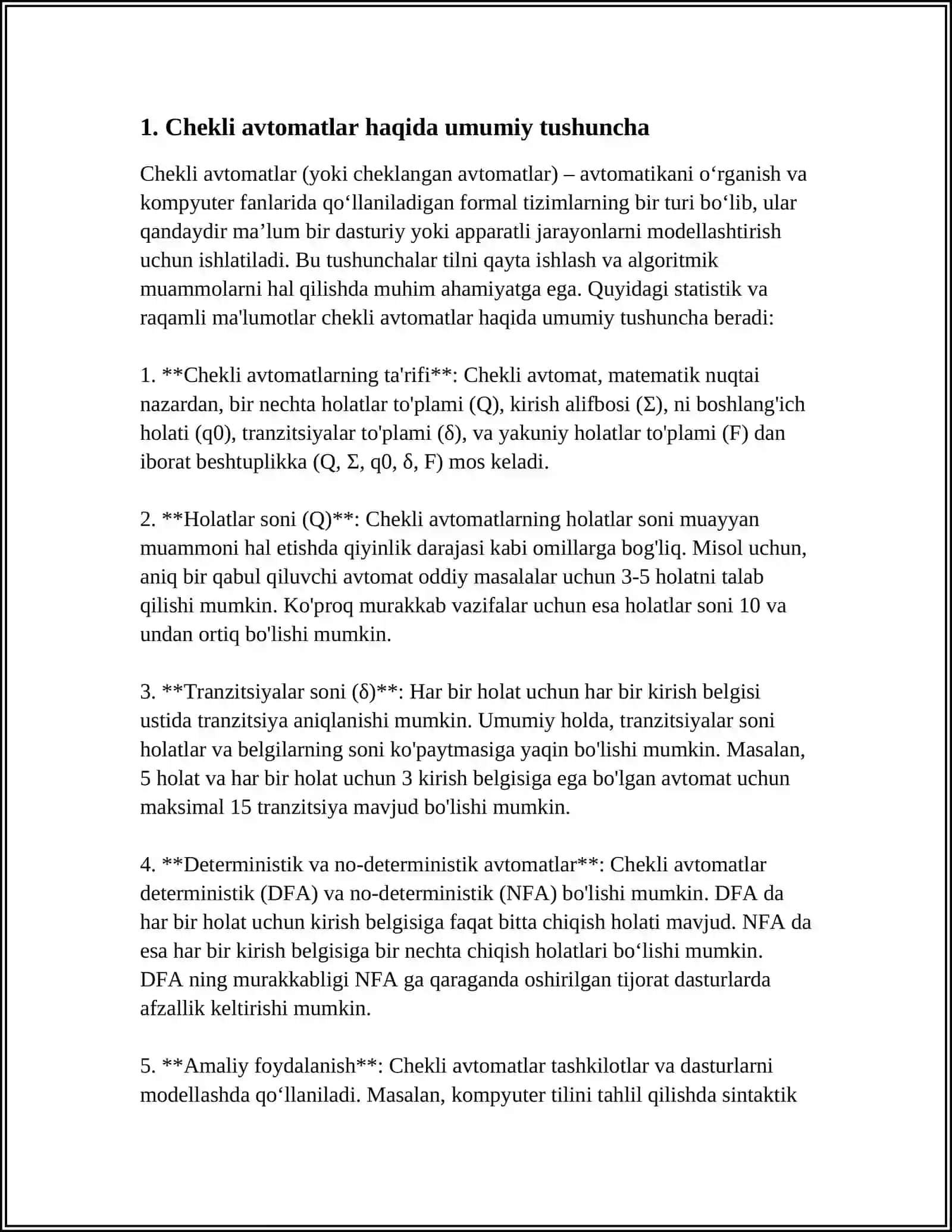 TESKARI BOG'LANISH BO‘LGAN FUNKSIONAL ELEMENTLARDAN SXEMALAR YASASH. CHEKLI AVTOMAT HAQIDA UMUMIY TUSHUNCHALAR 4