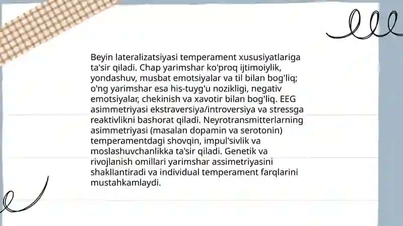 Individual xususiyatlar manbalari: yarimshar assimetriyasi va temperament 4
