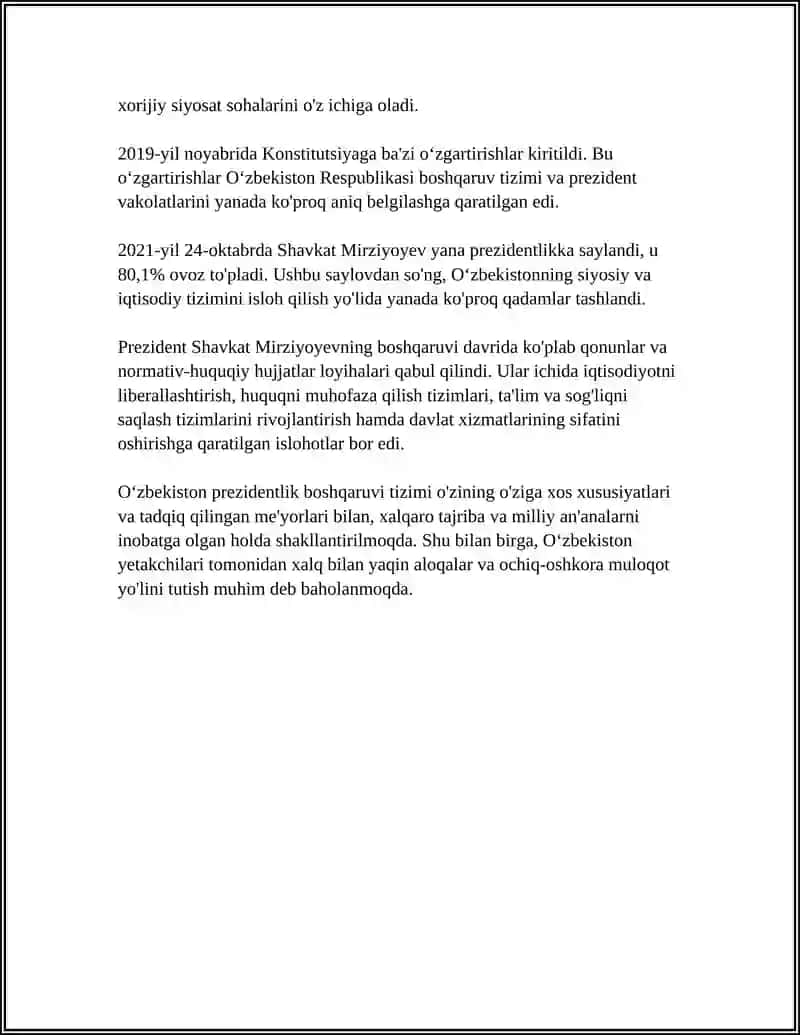 OʻZBEKISTONDA PREZIDENTLIK BOSHQARUVI TIZIMINIG JORIY ETILISHI 4