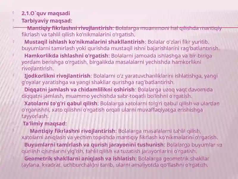 XATONI TOP MANTIQIY O’YINI ORQALARI BUYUMLARNI TA’MIRLASH. QURISH- YASASH MATEMATEKA MARKAZI 4