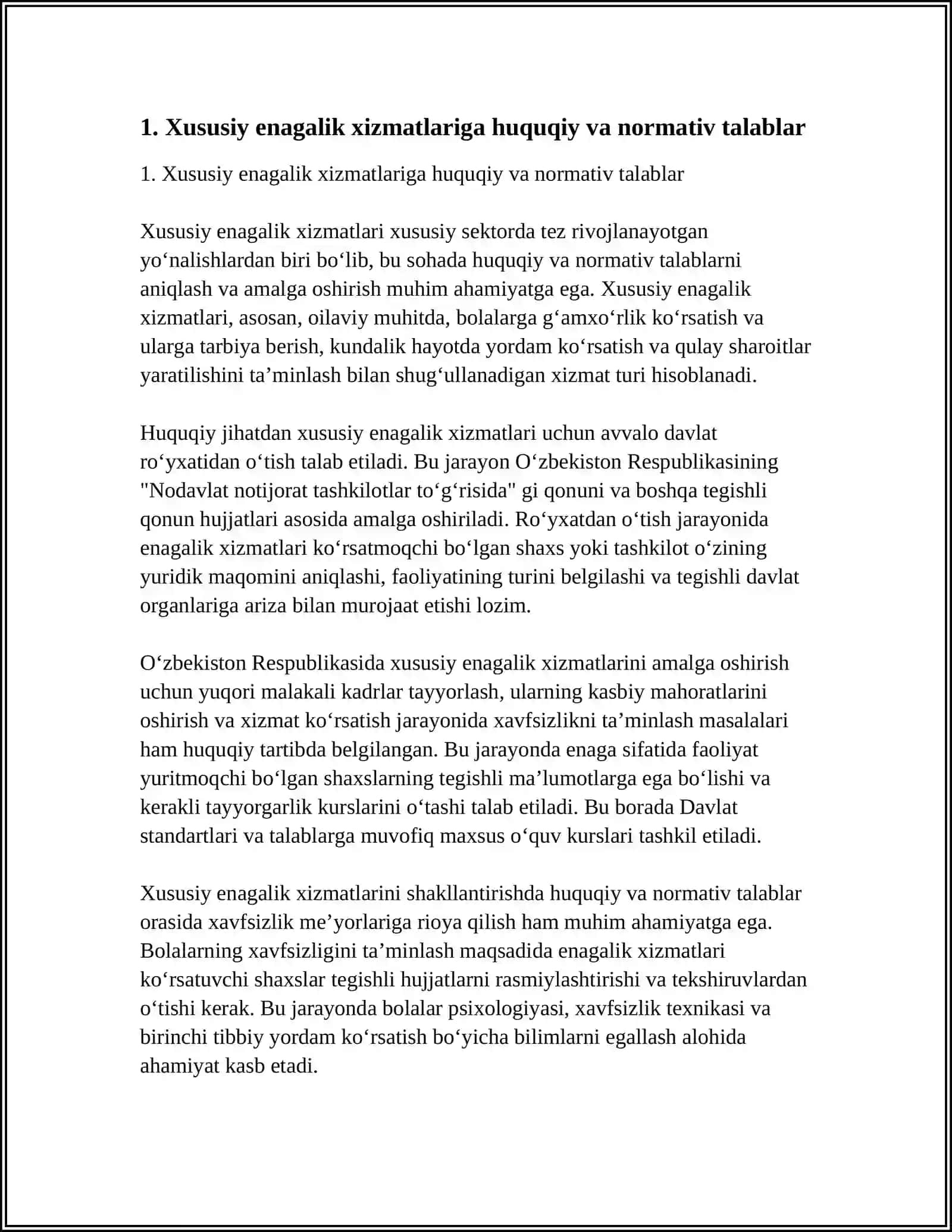 Xususiy Enagalik Xizmatlarini Shakllantirishning Oʻziga Xos Xususiyatlar 4