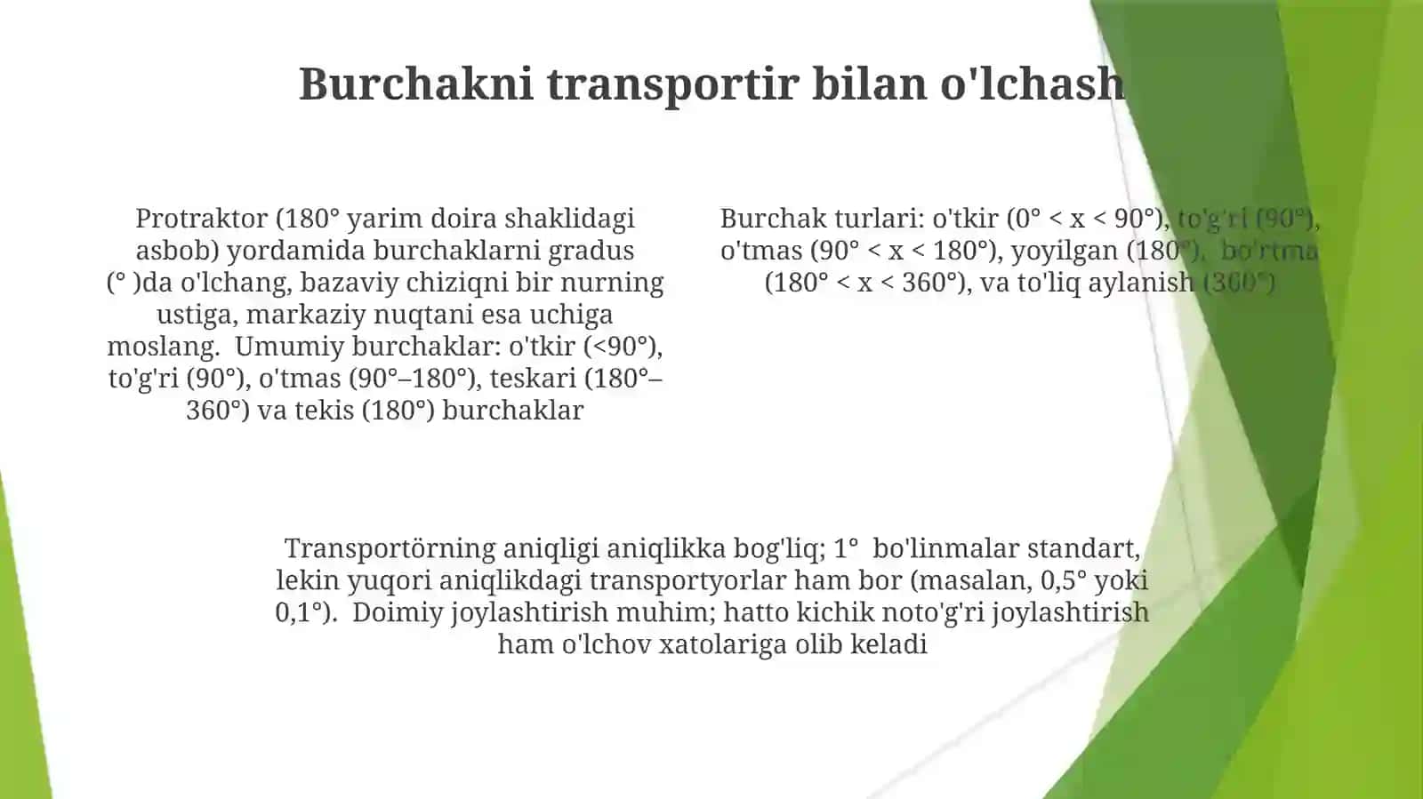 Burchakoʻlchovlarining turlarini oʻrganish 4