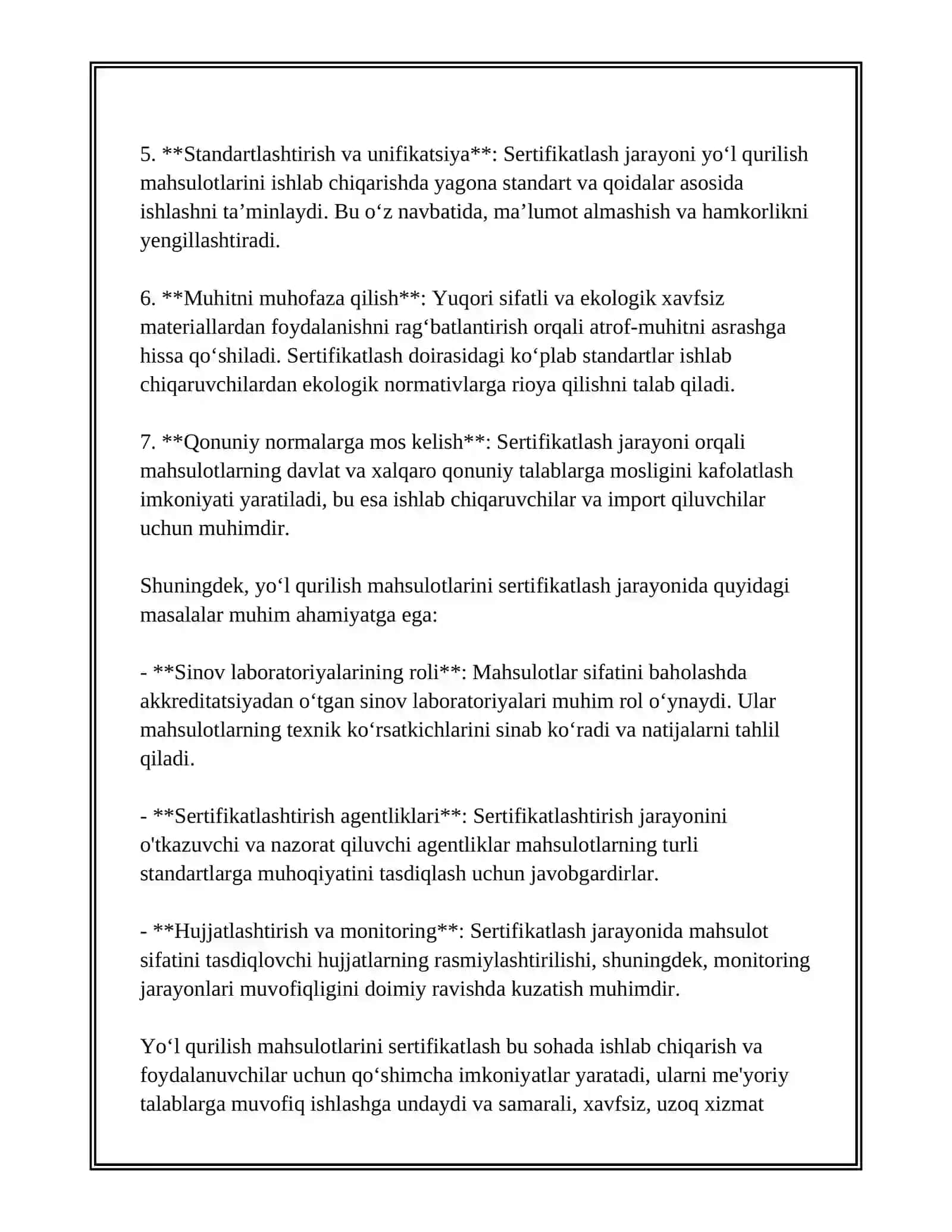 YOʻL QURILISH MAHSULOTLARINI SERTIFIKATLASHTIRISHNING TAMOYILLARI VA ASOSIY MASALALARI 4