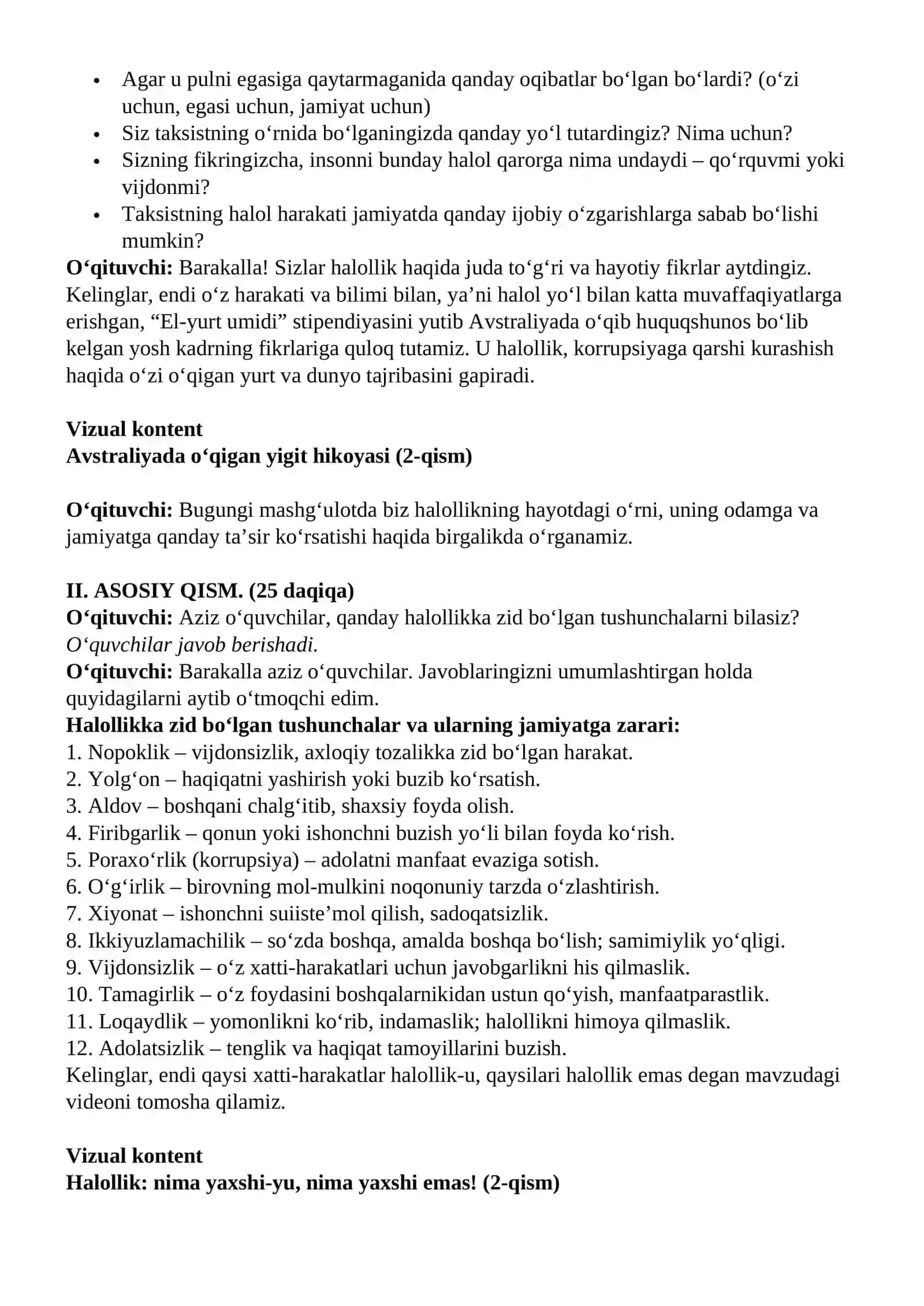 "Kelajak soati" darsining 9-11-sinflar uchun mashg‘ulot ssenariysi 4