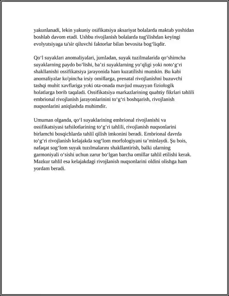 QOʻL SUYAKLARINING VARIANTLI ANATOMIYASI RIVOJLANISH NUQSONLARI QOʻL VA SUYAKLARNING RIVOJLANISHIGA ICHKI VA TASHQI FAKTIRLARNING TASIRI 4