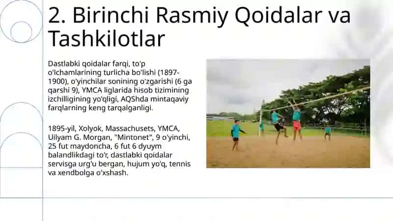 Voleybol o'yinqoidalarini kelib chiqishi dastlabki qoidalar 4