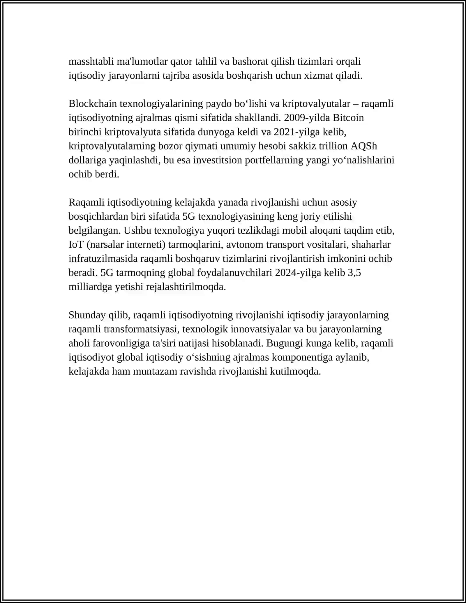 RAQAMLI IQTISODIYOT VA IQTISODIY O'SISH O'RTASIDAGI O'ZARO BOG'LIQLIKNI BAHOLASH 4