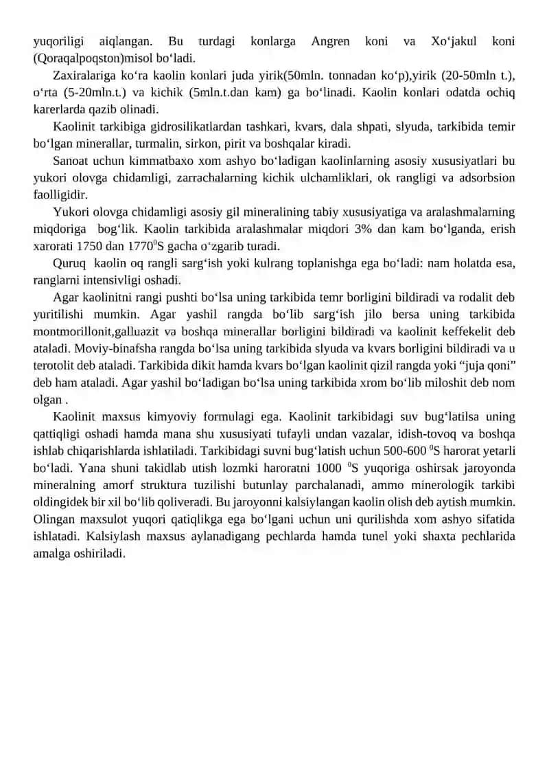 Kaolin rudalarini boyitish texnologiyasi.Boyitmalariga qo’yiladigan texnik talablar 4