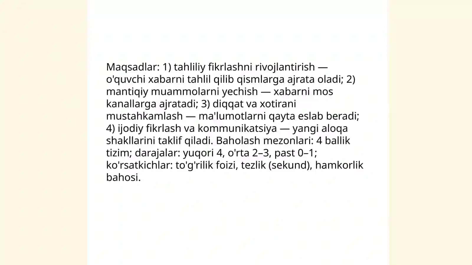 "Siz xabarni qanday jo'natasiz?" mavzusida o'quvchilarning aqliy rivojlanishi 4