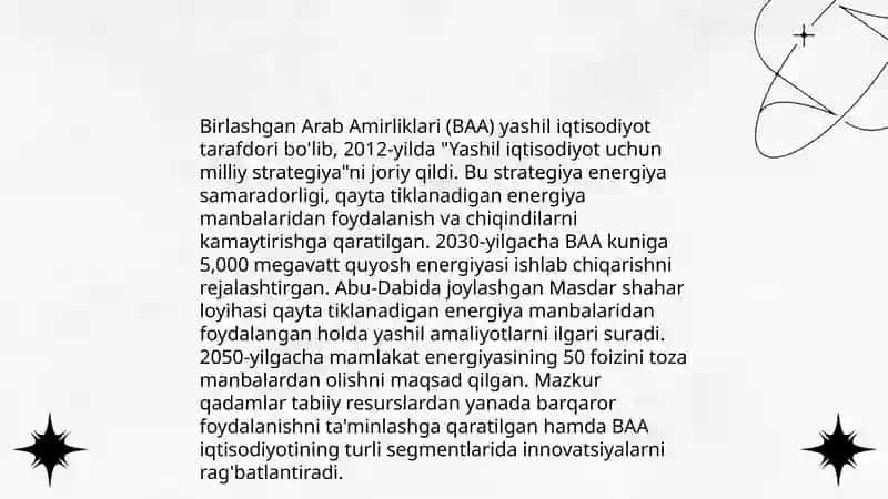 Yashil iqtisodiyotga o'tishda xorij tajribasi(Birlashgan arab amirligi misolida) 4