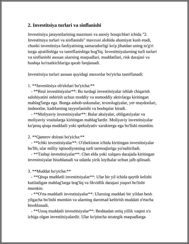 INVESTITSIYA JARAYONLARINING MAZMUNI VA ASOSIY BOSQICHLARI 4