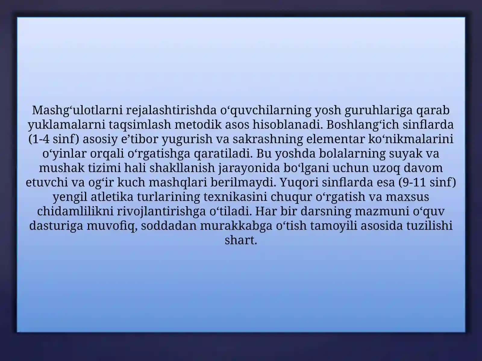 TA'LIM MUASSASALARIDA YENGIL ATLETIKA MASHG'ULOTLARINI TASHKIL QILISH VA O'TKAZISH 4