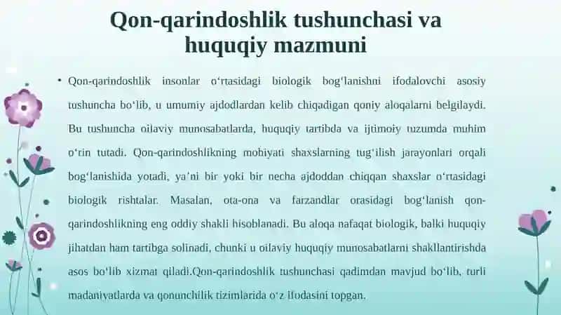 Qon-qarindoshlik.Bolalarning nasl-nasabi belgilash 4