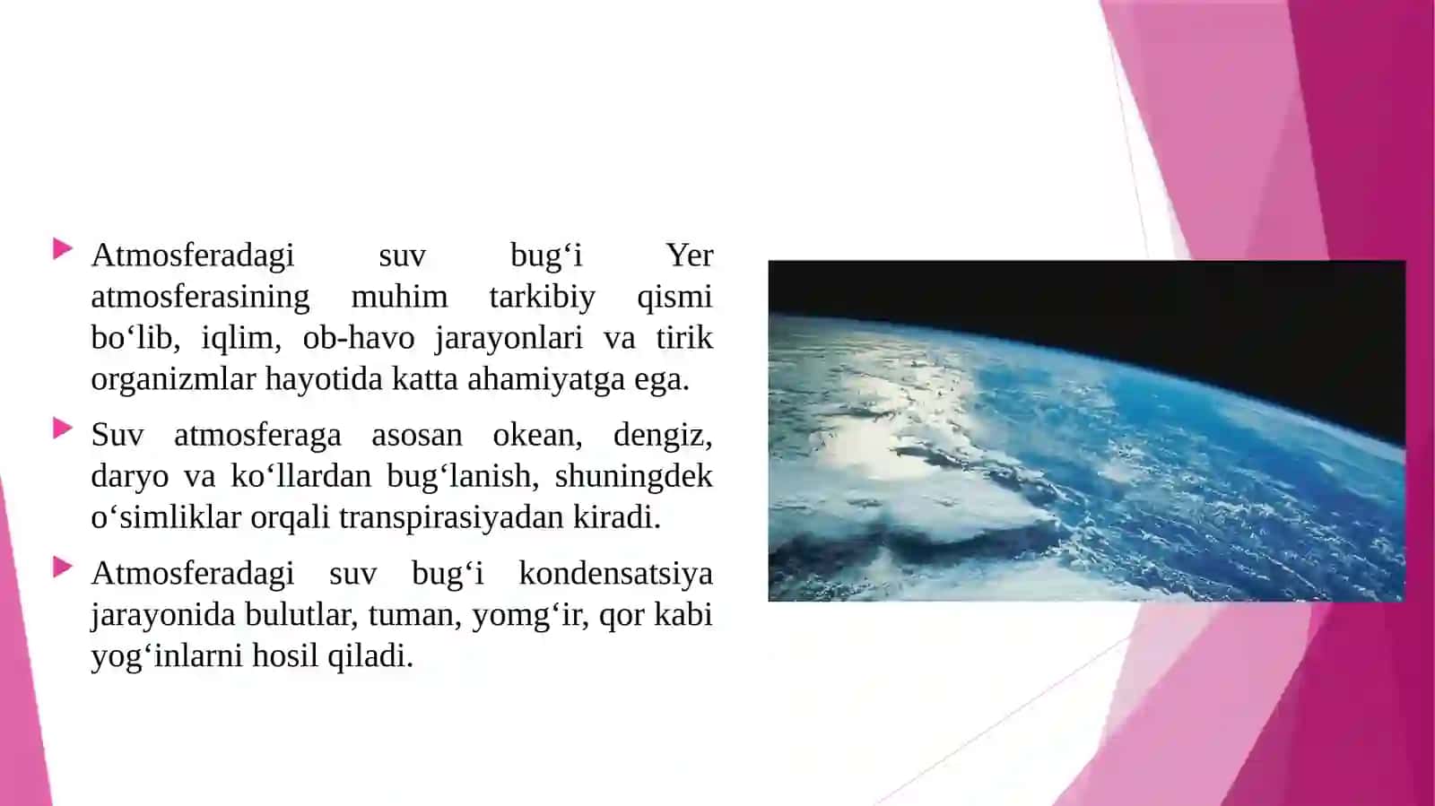 Atmosferadagi suvlar. Nisbiy va mutloq namlikka tasnif berish 4