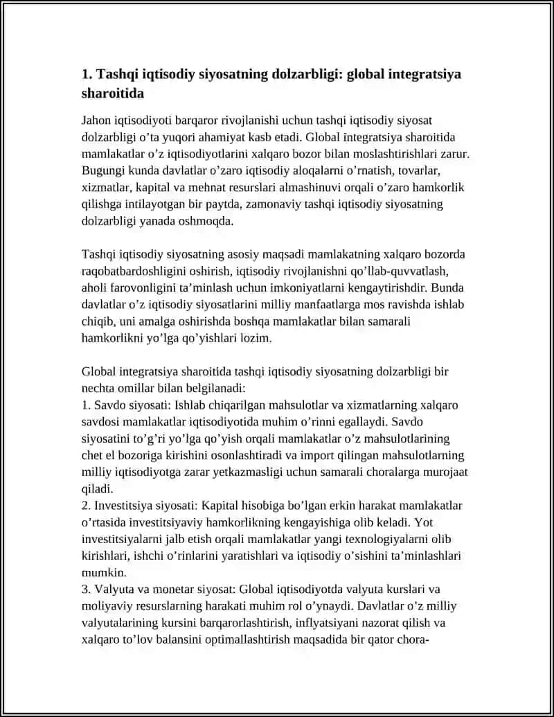 TASHQI IQTISODIY SIYOSATNING TURLARI VA SHAKLLARI MAVZUSI 4