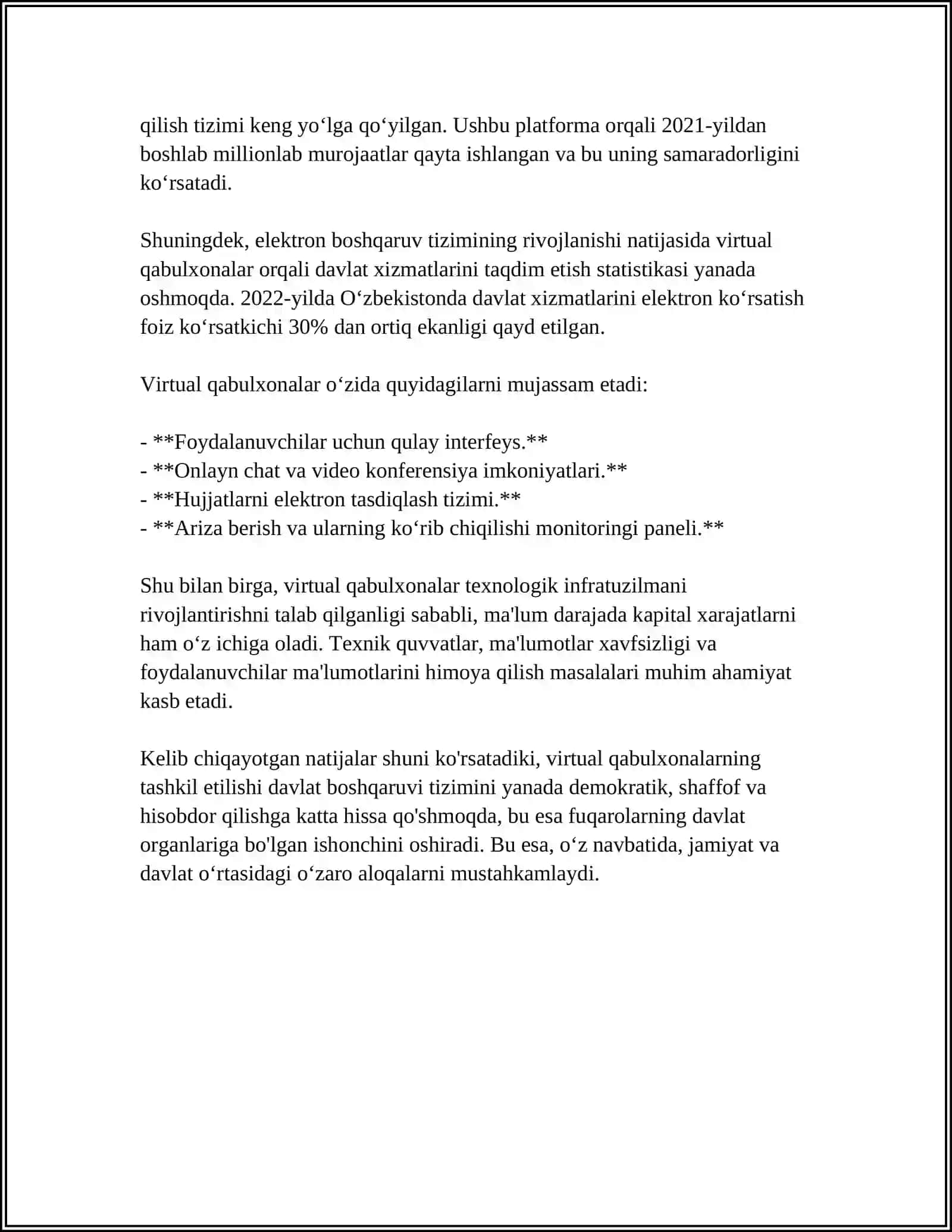 MUSTAQIL ISH Mavzu: 2016 YIL SENTYABRIDAN VIRTUAL QABULXONALARNING OCHILISHI 4