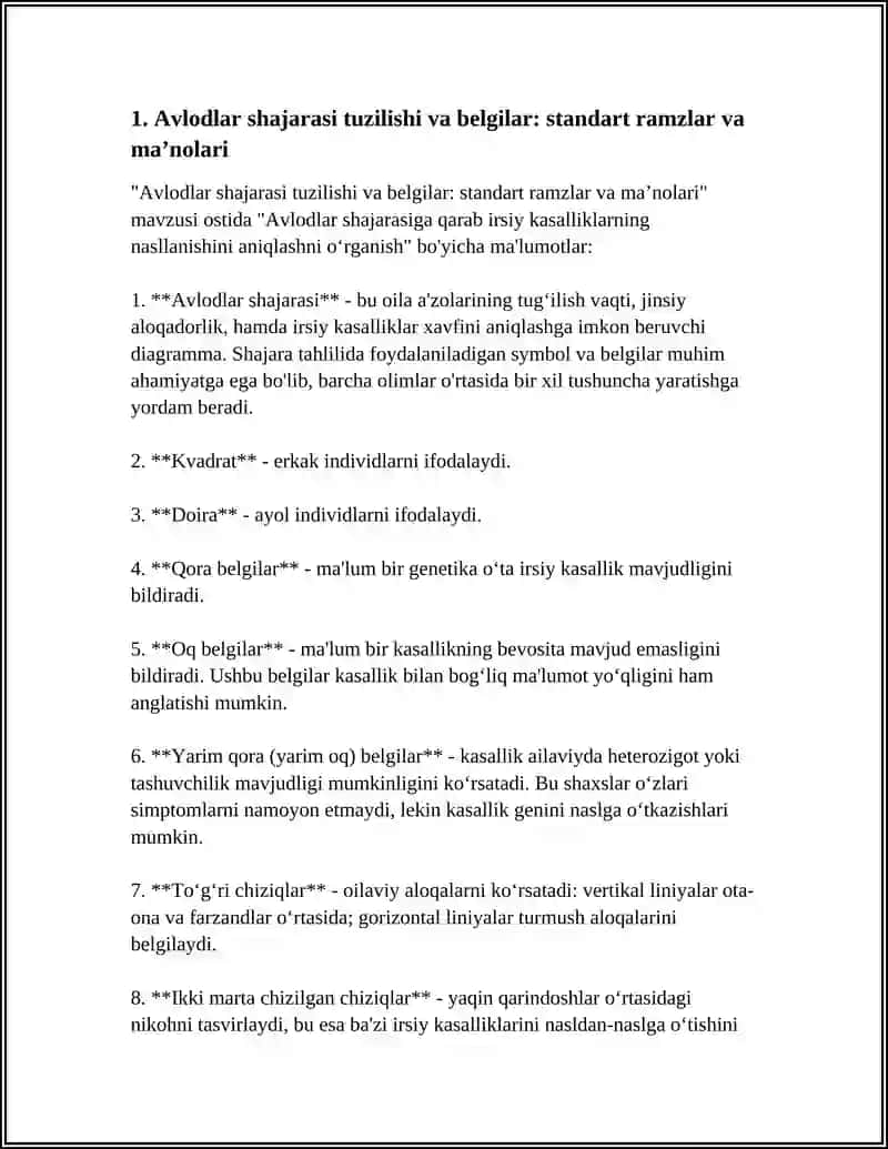 Avlodlar shajarasiga qarab irsiy kasalliklarning nasllanishini aniqlashni oʻrganish 4