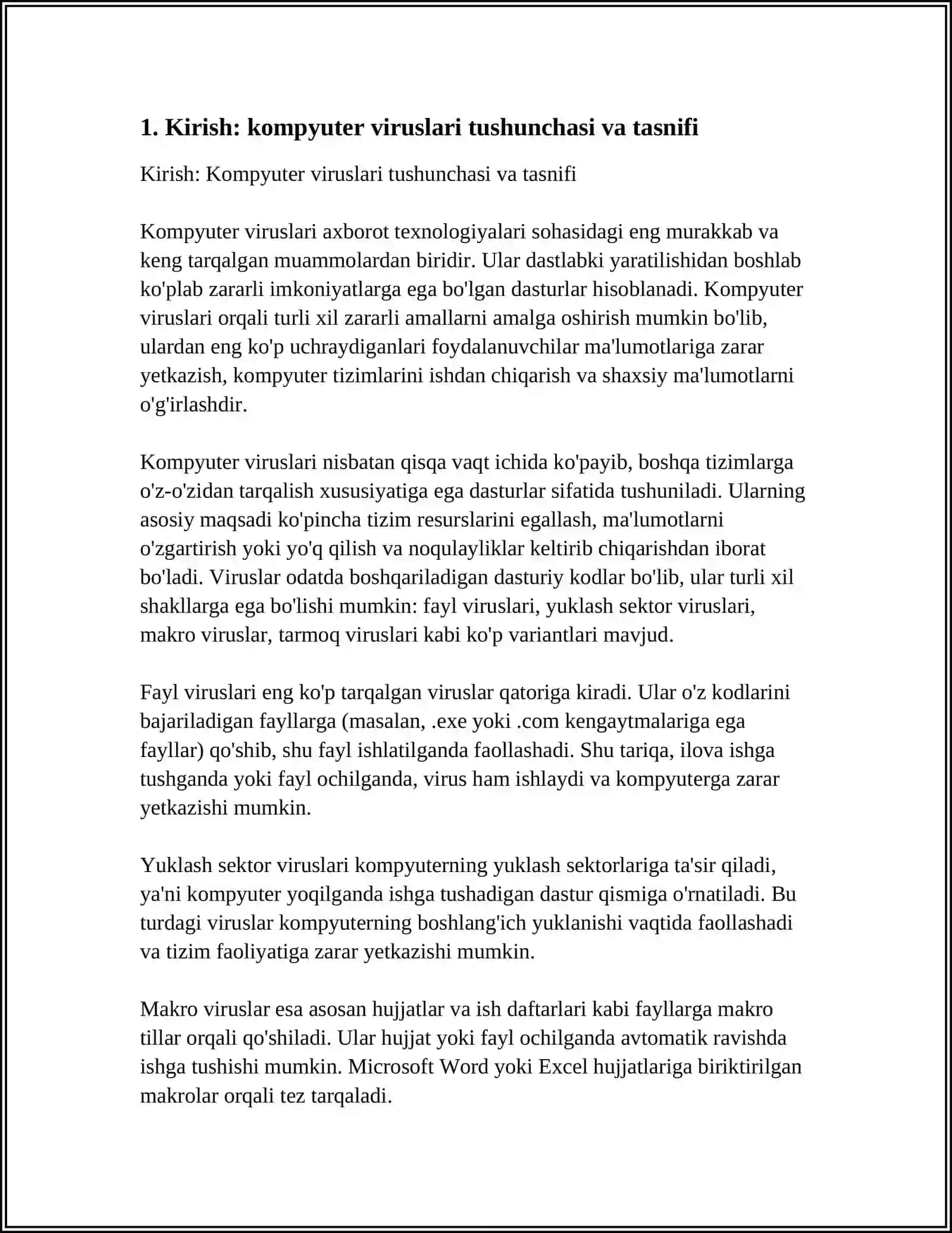 VIRUSNING KOMPTMYUTERLARGA TUSHISH SABABLARI VA UNDAN HIMOYALANISH HAQIDA MA’LUMOT BER ANIQROQ PDF SHAKLDA 4