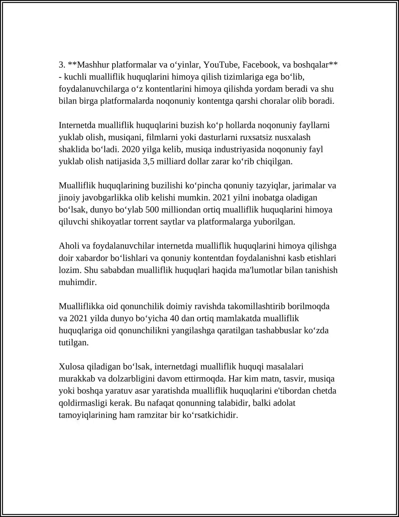 MUSTAQIL ISH Mavzu: INTERNETDA MUALLIFLIK HUQUQI MASALASI 4