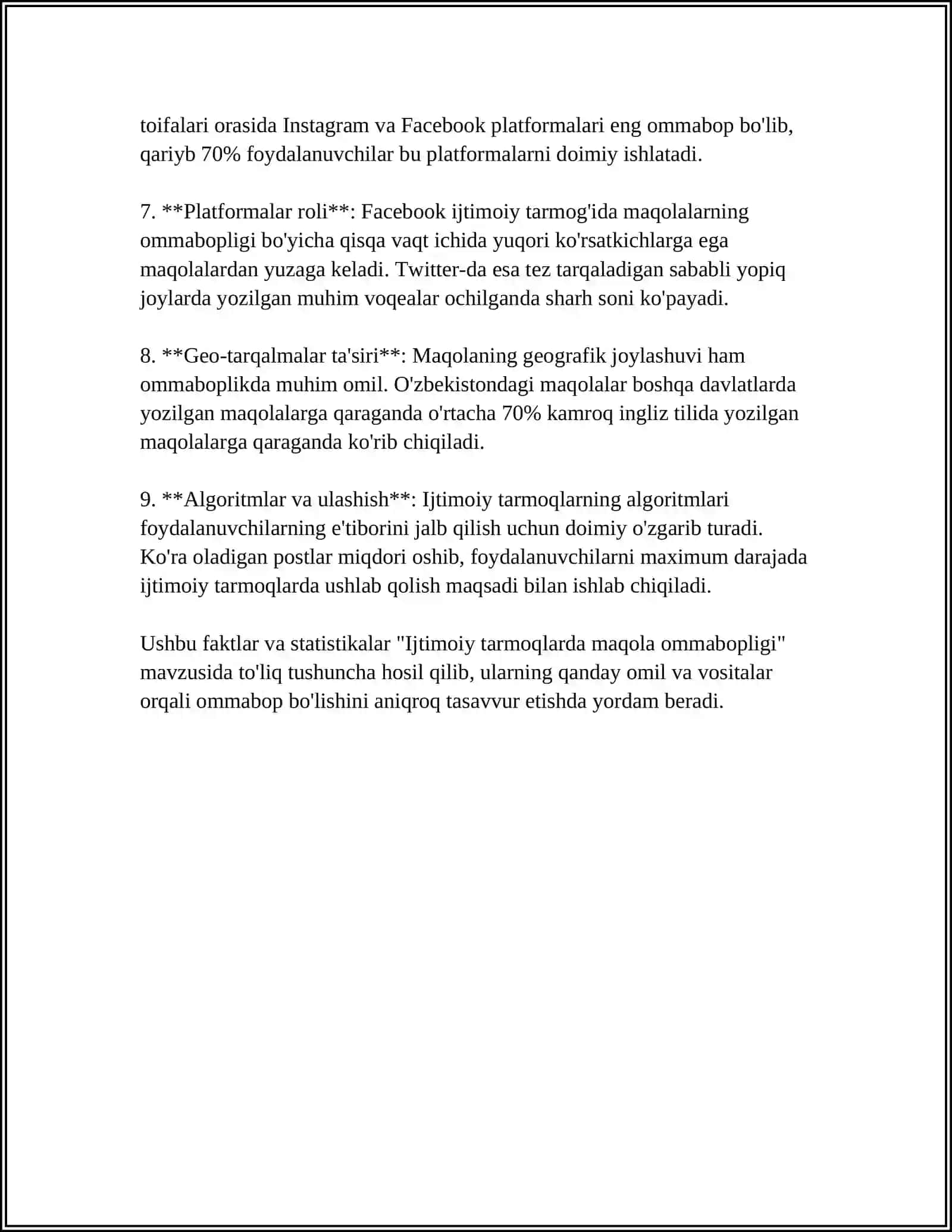 IJTIMOIY YANGILIKLAR TARMOQLARIDAGI MAQOLALARNING OMMABOPLIGINI BASHORAT QILISH USULLARINI QIYOSIY TAHLIL QILISH 4